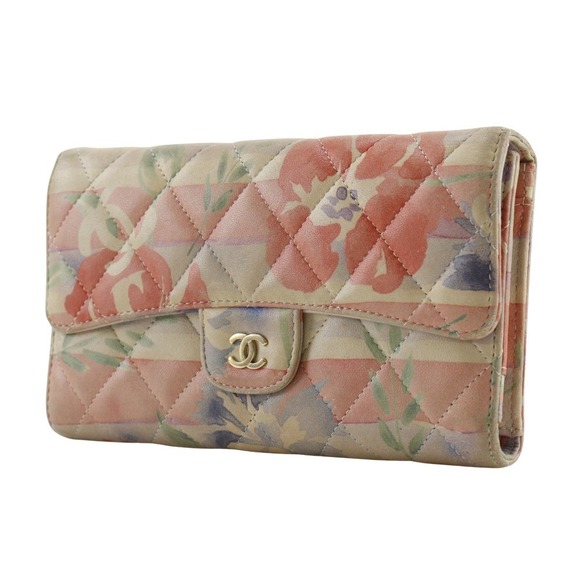 CHANEL Matelasse long wallet here mark floral lambskin pink flower - Picture 2 of 8
